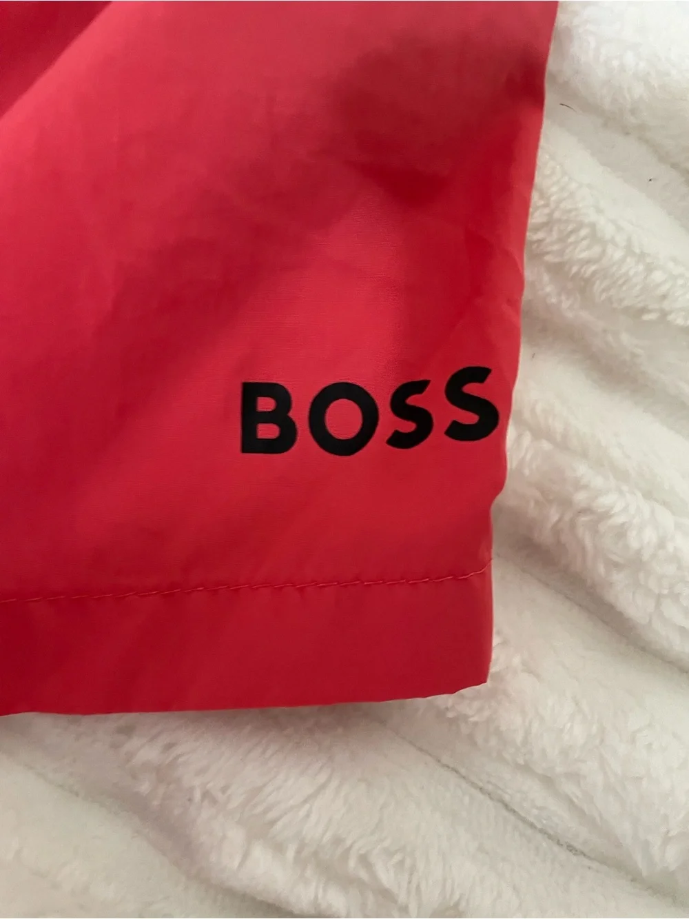 BOSS Men's Coral-Red Swim Trunks with Drawstring
